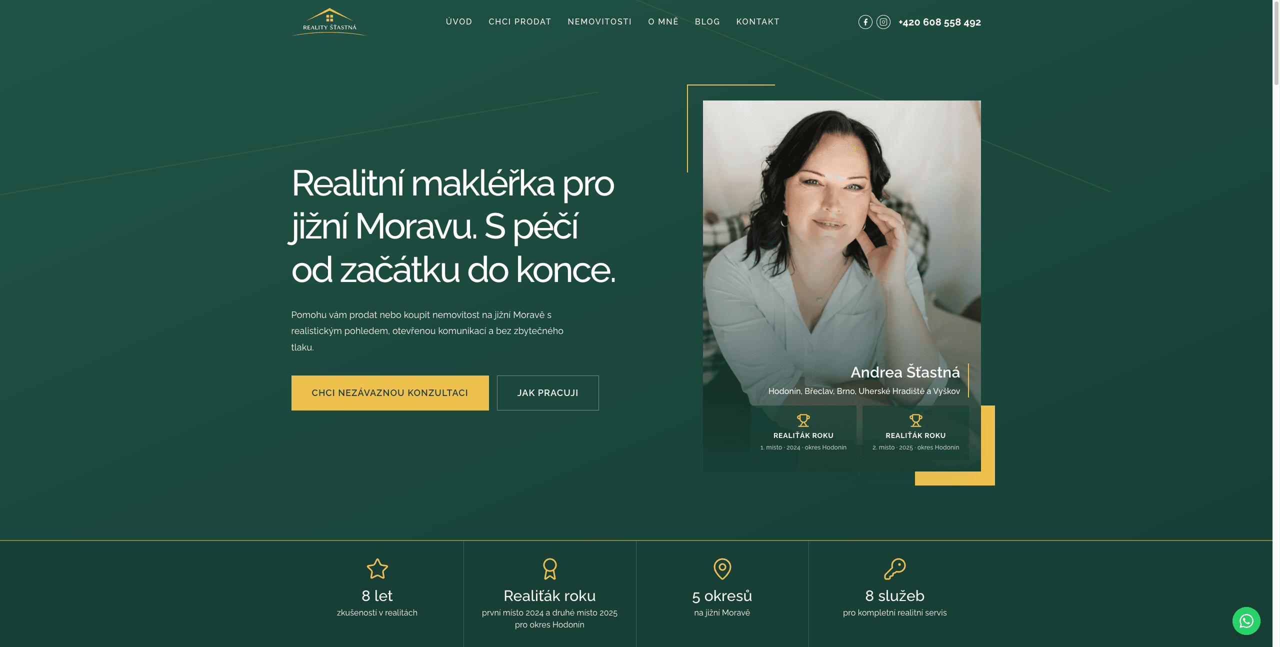 Ukázka webu Andrea Šťastná | Reality Šťastná